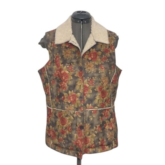 Coldwater Creek Berber Floral Faux Suede Vest Womens M Used - Picture 3 of 10